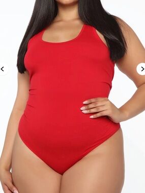Red Scoop Neck Bodysuit
